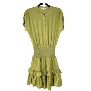 Heartloom Parlor Mini Dress Green Smocked Prairie Western Boho Womens Size Small